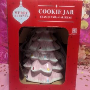Merry Moments Pink Christmas Tree Cookie Jar